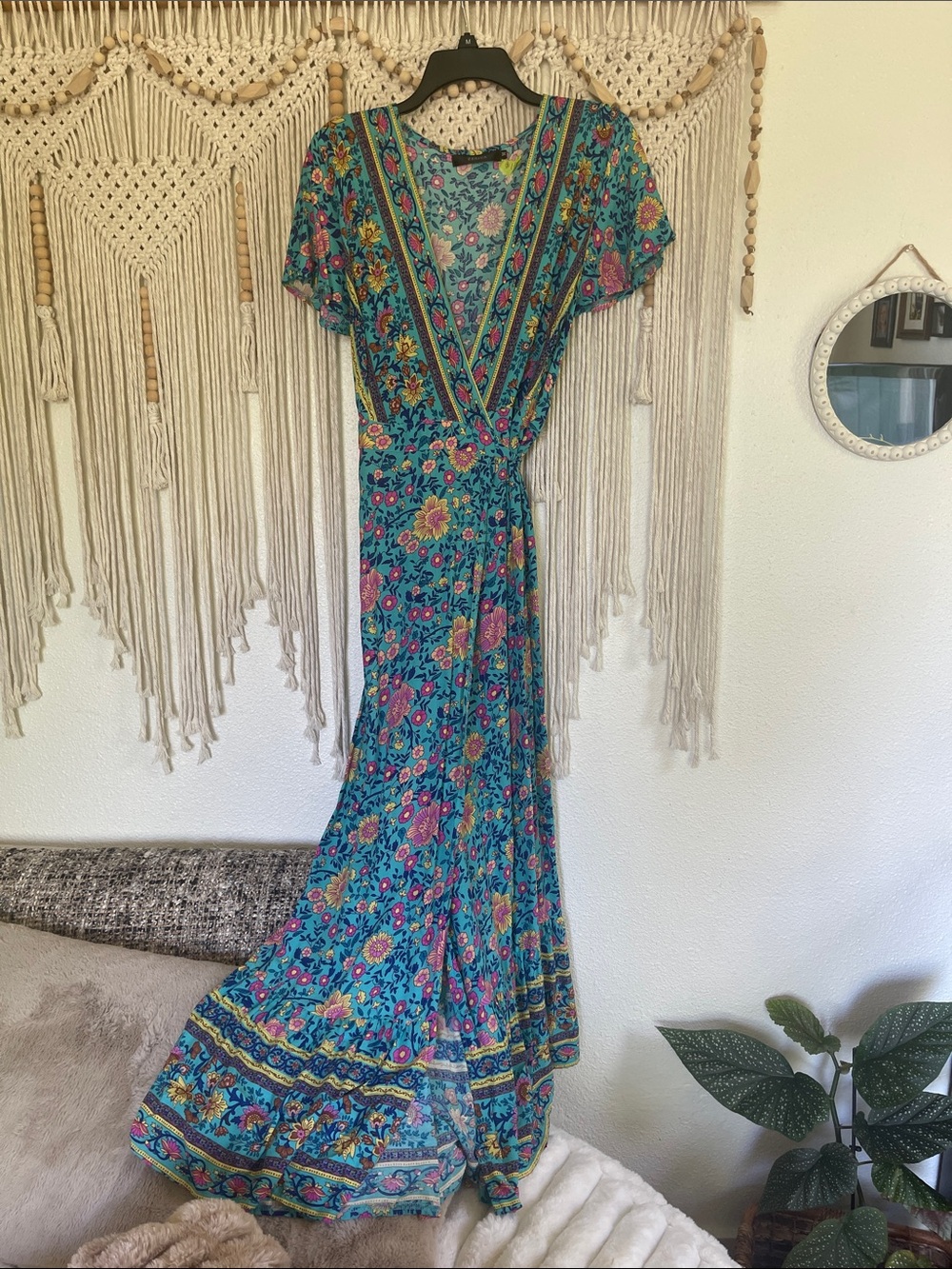 Floral Teal Wrap Maxi Dress